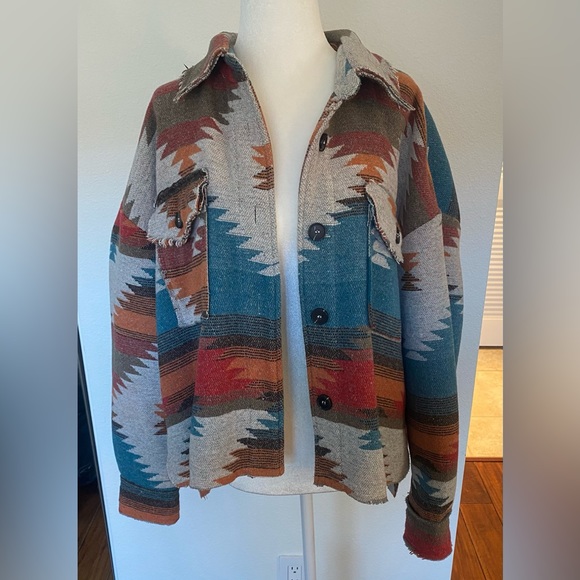 VICI Zion Distressed Button Down Shacket - Rust - Picture 1 of 15